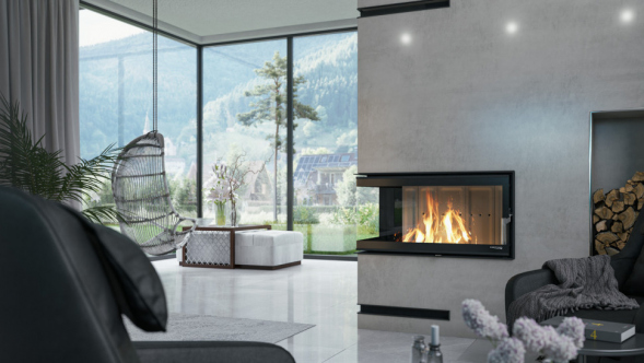 Топка DEFRO HOME RIVA ME BL SHORT, 19 кВт, 907/465/482мм, угловое стекло слева, с водяным контуром